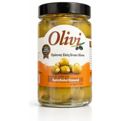 Nikolopoulos Olivi zelené olivy plněné mandlí n.w. 200 g – Zboží Dáma