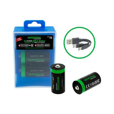 PATONA nabíjecí baterie LR14 (C) Li-lon 2300mAh 1,5V s USB-C nabíjením, 2ks v balení | Zboží Auto