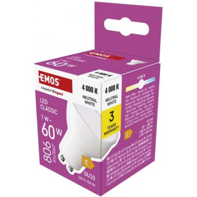 EMOS LED žárovka Classic 7W patice GU10 230V bodovka 100° Denní bílá – Zboží Mobilmania