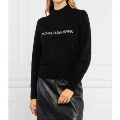 Calvin Klein Jeans dámský svetr MONOGRAM LOFTY SWEATER černý – Zboží Mobilmania