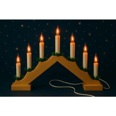 Vánoční dřevěný svícen ve tvaru pyramidy, přírodní barva, 7 svíček plamen – Zboží Dáma