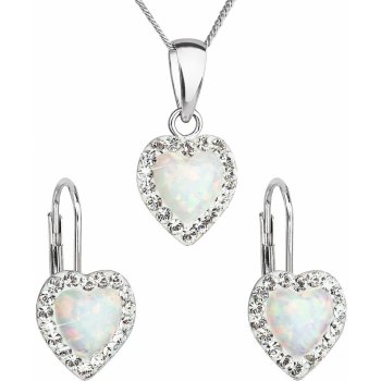 Evolution Group Sada šperků se syntetickým opálem a krystaly Preciosa náušnice a přívěšek bílé srdce 39161.1