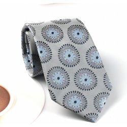 Hedvábná kravata světle šedá s modrým dekorem