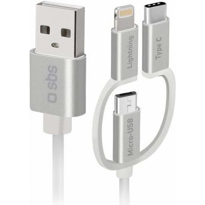SBS TECABLEUSBIP53189W 3 v 1 USB/micro USB/Lightning/USB-C, 1,2m, bílý – Zboží Mobilmania