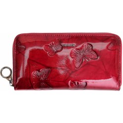 Velká dámská kožená peněženka Carmelo 2111 M Red červená s motýlky
