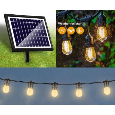 Světelný řetěz na terasu LED solární na baterky s Bílé LED žárovky 15ks + 9m kabel + IP65 – Hledejceny.cz