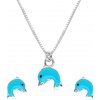 Šperky eshop stříbrný dvojset náhrdelník a náušnice delfínek s modrou glazurou R19.03