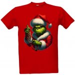 Tričko s potiskem Vánoční Grinch s lanem 2 pánské červená – Zboží Mobilmania