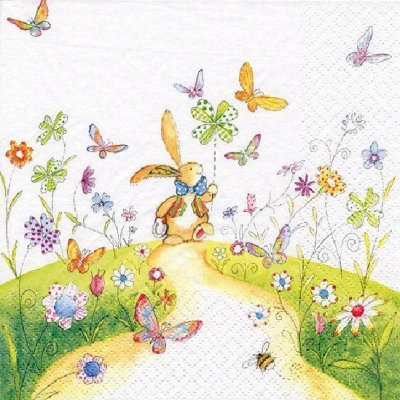 Ubrousek 33x33cm Zajíček a motýli – HobbyKompas.cz