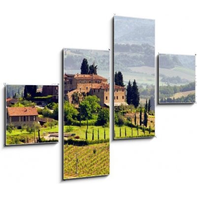 Obraz 4D čtyřdílný - 120 x 90 cm - Toskana Weingut - Tuscany vineyard 03 Toskánské vinařství – Zboží Mobilmania