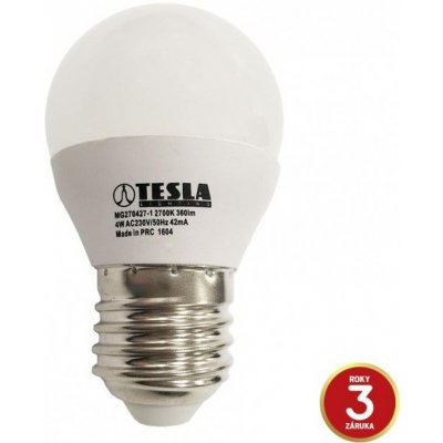 TESLA LED žárovka mini BULB E27 4W 230V 320lm 15 000h 2700K Teplá bílá 180° – Zboží Mobilmania
