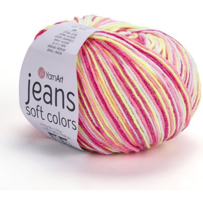 Pletací / háčkovací příze YarnArt JEANS SOFT COLORS 6214 červeno-růžovo-žlutá, melírovaná, 50g/160m – Hledejceny.cz