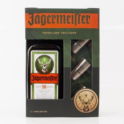 Jägermeister 38% 1 l (dárkové balení 3 panáky) – Hledejceny.cz