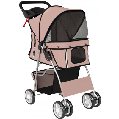 PawHut Skládací psí kočárek s reflexními proužky úložným košem a polštářem pro malé psy do 10 kg 77 x 44 x 102 cm kávový – Zboží Dáma
