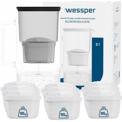 Wessper D2 Borosilicate 3 l černá + filtry 10 ks – Hledejceny.cz
