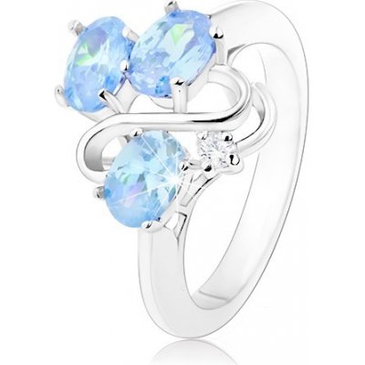 Šperky eshop prsten stříbrné tři oválné světle modré zirkony zvlněná linie K5.14 – Zboží Mobilmania