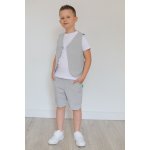 Kids Joy chlapecký komplet vesta a kraťasy z lněného vzhledu světle béžový – Zboží Dáma