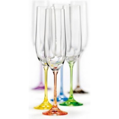 Crystalex Bohemia Glass Sada sklenic na sekt Rainbow barevné 6 x 190 ml