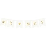 Banner Mr&Mrs 15x85 cm bílý se zlatým nápisem – Sleviste.cz