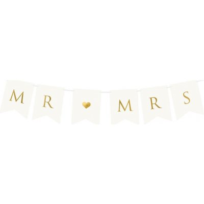 Banner Mr&Mrs 15x85 cm bílý se zlatým nápisem – Sleviste.cz