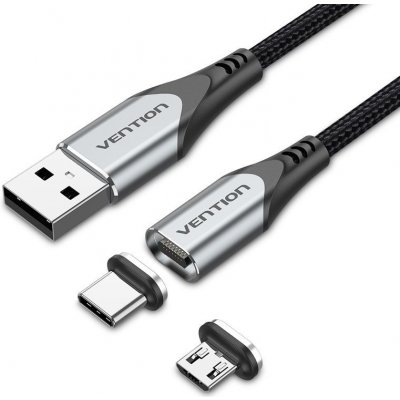 Vention CQMHD 2-in-1 USB 2.0 to Micro + USB-C Male Magnetic, 0,5m, šedý – Zbozi.Blesk.cz