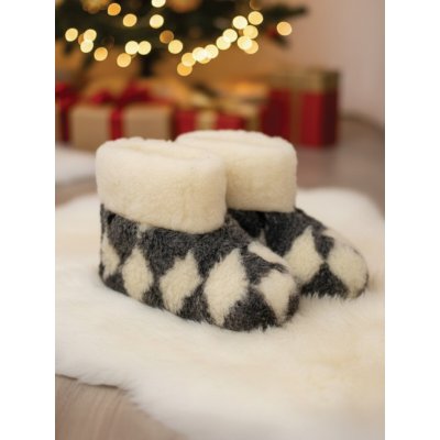 Papuče z ovčí vlny teploučké model 103 šachovnice – Zboží Mobilmania