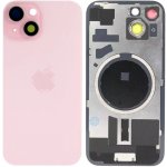 Kryt Apple iPhone 15 Sklo Zadního Housingu + Sklíčko Kamery + Kovová Destička + Magsafe Magnet růžový – Zboží Živě