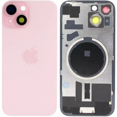 Kryt Apple iPhone 15 Sklo Zadního Housingu + Sklíčko Kamery + Kovová Destička + Magsafe Magnet růžový – Zboží Živě