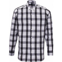 Premier Workwear pánská kostkovaná košile Ginmill s dlouhým rukávem 100 % bavlna černá bílá