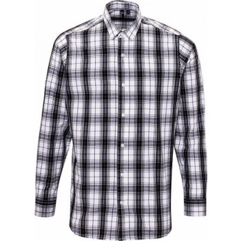 Premier Workwear pánská kostkovaná košile Ginmill s dlouhým rukávem 100 % bavlna černá bílá