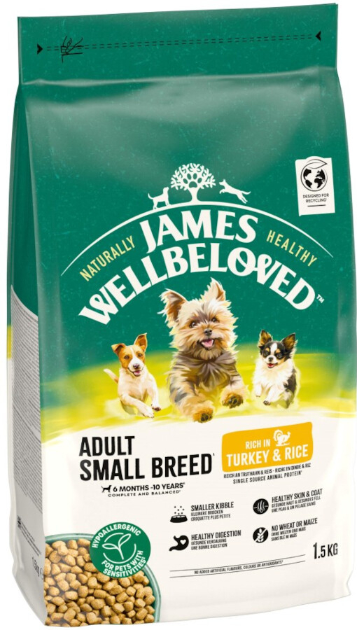 James Wellbeloved Adult Mini s vysokým obsahem krůtího masa a rýže 1,5 kg