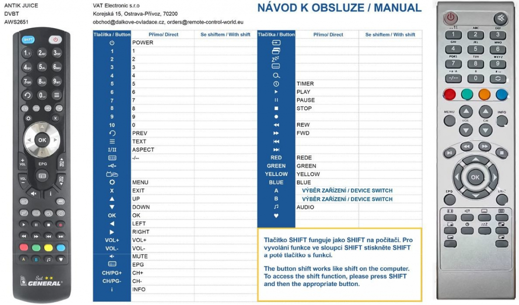 Dálkový ovladač General Antik Juice AWS2651