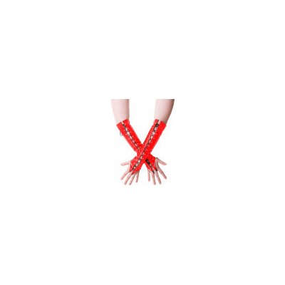 Sexy lackové šněrovací bezprstové rukavice Červená 1103 – Zboží Mobilmania