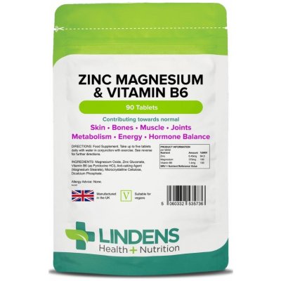 LINDENS Health + Nutrition Zinek, Hořčík & Vitamín B6 90 tablet – Hledejceny.cz