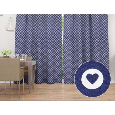 Biante Bavlněný závěs Sandra SA-323 Modrá srdíčka v bílých kolečkách 150x200 cm – Zboží Mobilmania