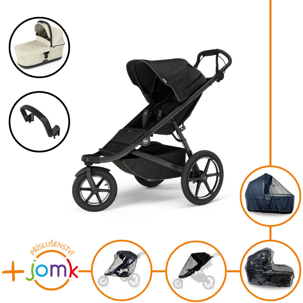 Thule Set 7v1 Urban Glide 3 Black 2024 + madlo + korbička Soft beige + JOMK příslušenství