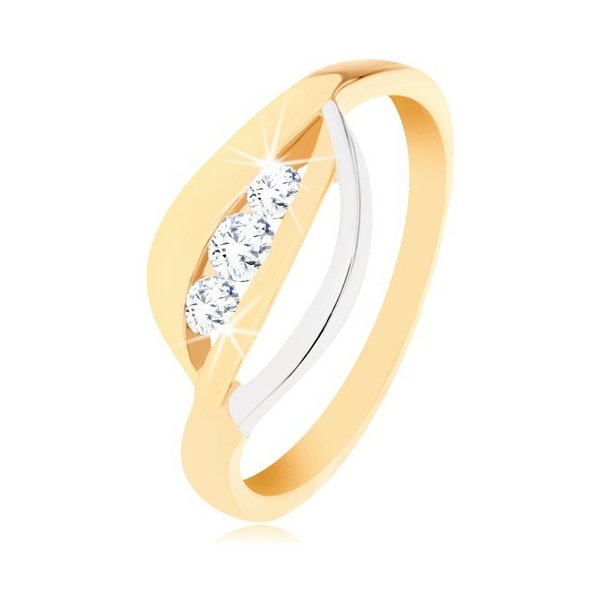 Šperky eshop zlatý prsten 375 dvoubarevné zvlněné linie tři kulaté zirkony  čiré GG56.30 od 4 035 Kč - Heureka.cz