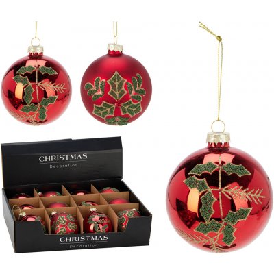 KOOPMAN Vánoční koule 80 mm červená zelená dekorace mix 2 vzorů, cena 1 ks – Hledejceny.cz