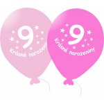 Balónek narozeniny číslo 9 visící růžový – Sleviste.cz