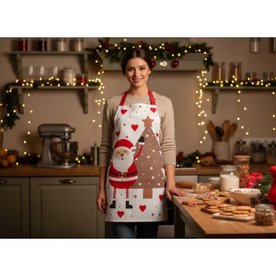 BBK Vánoční kuchyňská zástěra HAPPY XMAS bílá 60x75 cm 100% bavlna – Zboží Dáma