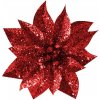Vánoční dekorace MagicHome Kvet GlitterPoinsettia, so štipcom, červený, 9x8cm
