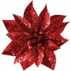 Vánoční dekorace MagicHome Kvet GlitterPoinsettia so štipcom červený 9x8cm