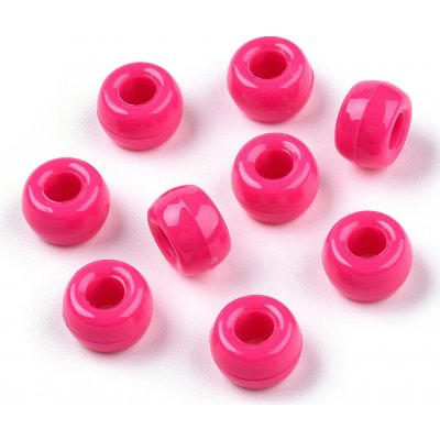 Akrylové korálky - pony beads - tmavě růžové - 6 x 9 mm - 10 ks – Sleviste.cz