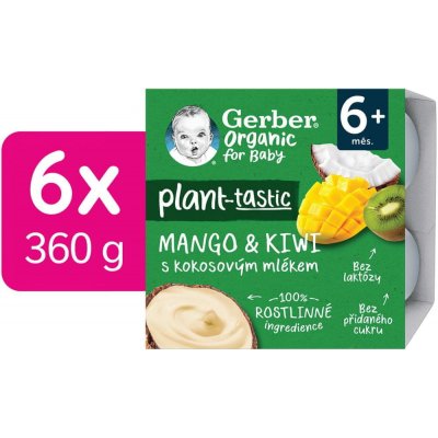 GERBER Organic 100% Dezert rostlinný mango a kiwi s kokosovým mlékem 4 x 6 x 90 g​ – Zbozi.Blesk.cz
