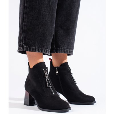 Klasické kotníčkové boty dámské na širokém podpatku černé – Zboží Mobilmania
