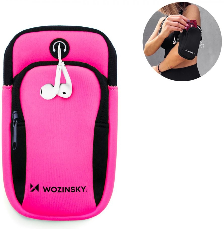 Pouzdro Wozinsky WABPI1 sportovní na rameno s prostupem na sluchátka / 2x kapsa růžové