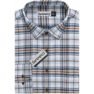 AMJ Greed pánská flanelová košile dlouhý rukáv regular fit SDF390 károvaná béžovo-modro-bílá – Sleviste.cz