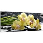 Obraz skleněný květy žlutá orchidej na černých kamenech - 60 x 90 cm – Sleviste.cz