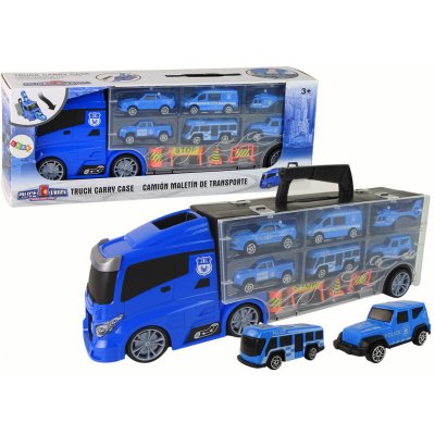 Lean Toys Policejní transportní kamion - kufřík + 5 aut a vrtulník