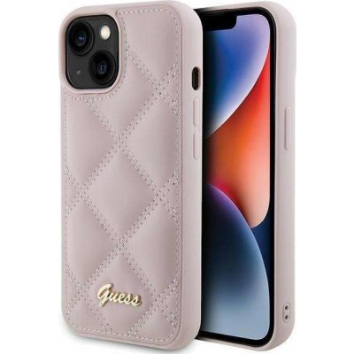 Pouzdro Guess hard iPhone 15 Quilted Metal Logo růžové – Zboží Mobilmania